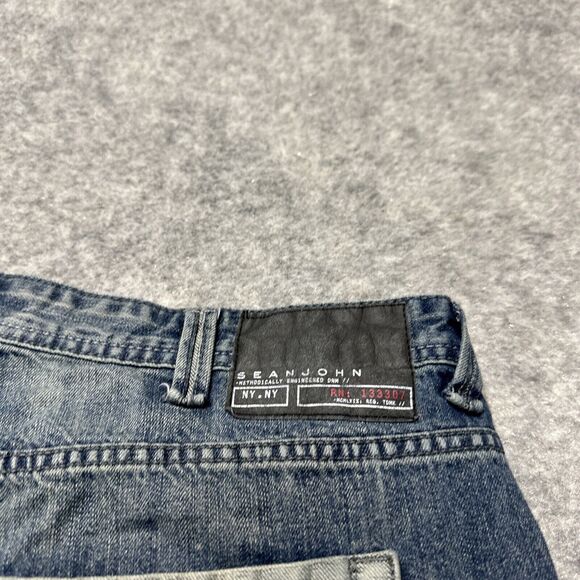 Sean John Men's Bermuda Jean Shorts‎ Sz 40 Blue Dark Denim Y2K Grunge Streetwear - Picture 7 of 8